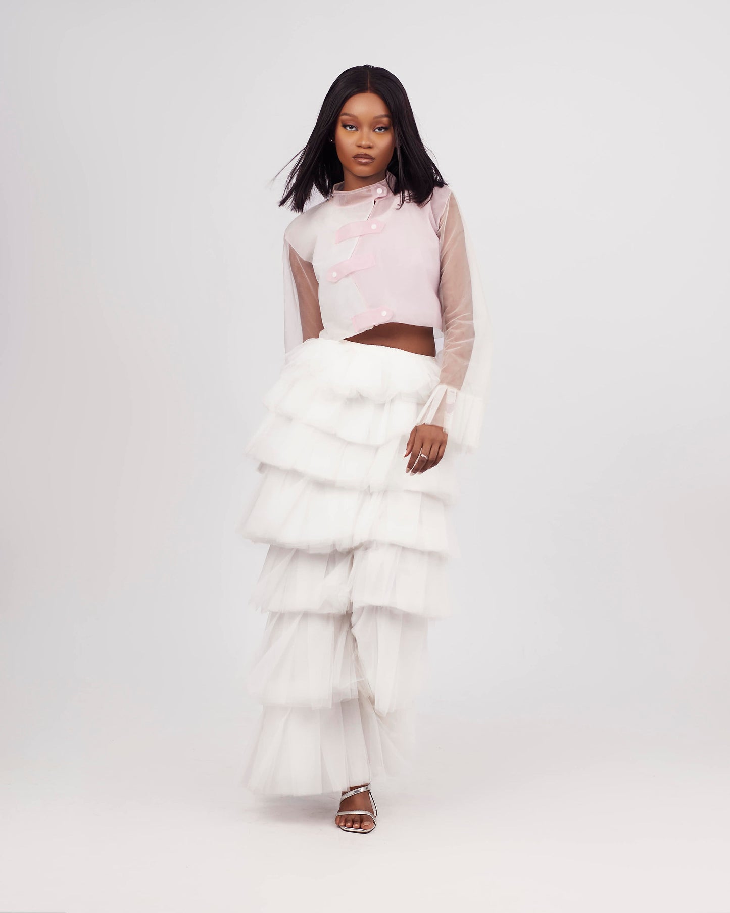 Pink And White Cropped Shirt