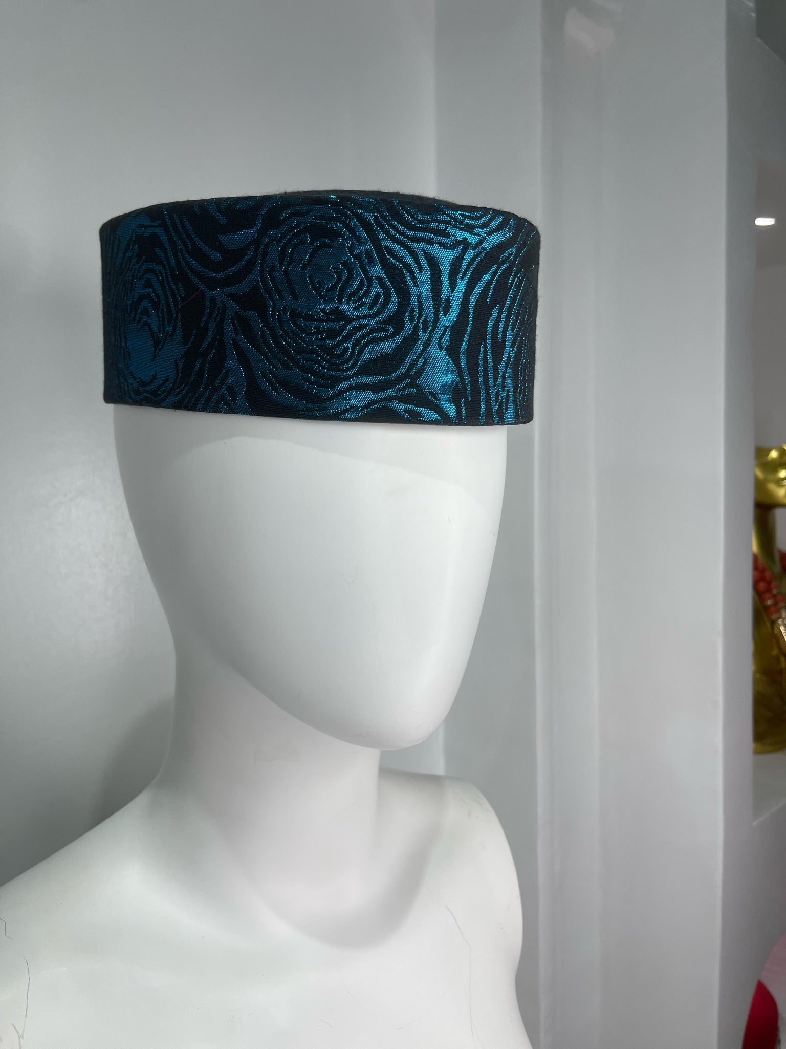 Blue and black patterned cap