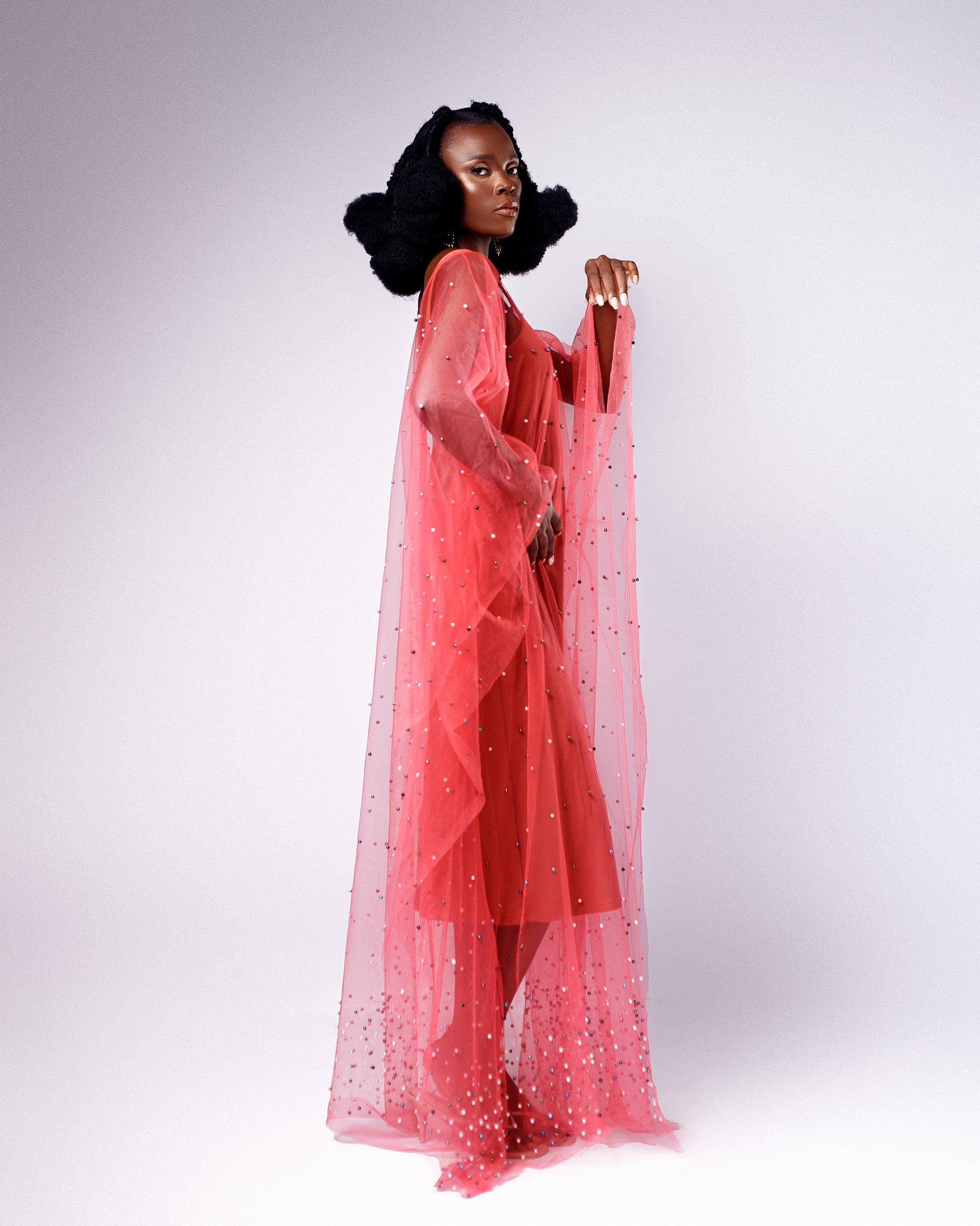 Pearl-adorned kaftan dress