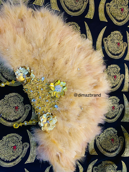 Champagne Gold Fur feather hand fan - Dimaz