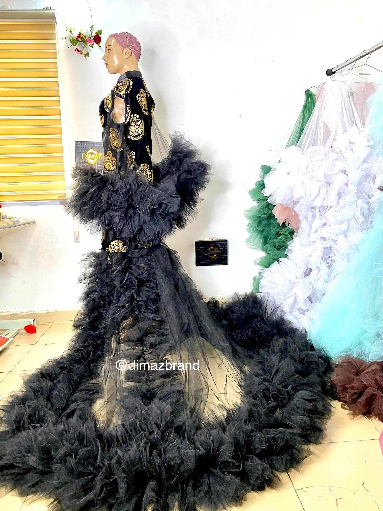 Igbo bride isiagu tulle wedding robe - Dimaz